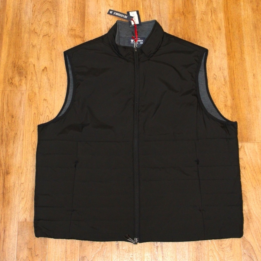 Cremieux Reversible Vest Mens XXL Black Grey NEW Quilted Mock Neck Full Zip